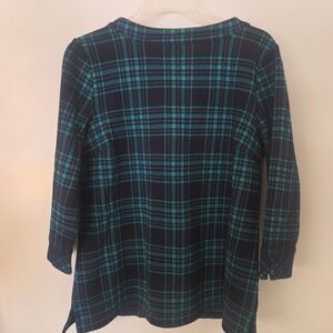 Talbots Green/Black Plaid Long Sleeve Stand Up Collar 3/4Sleeves Top XL Back Zip